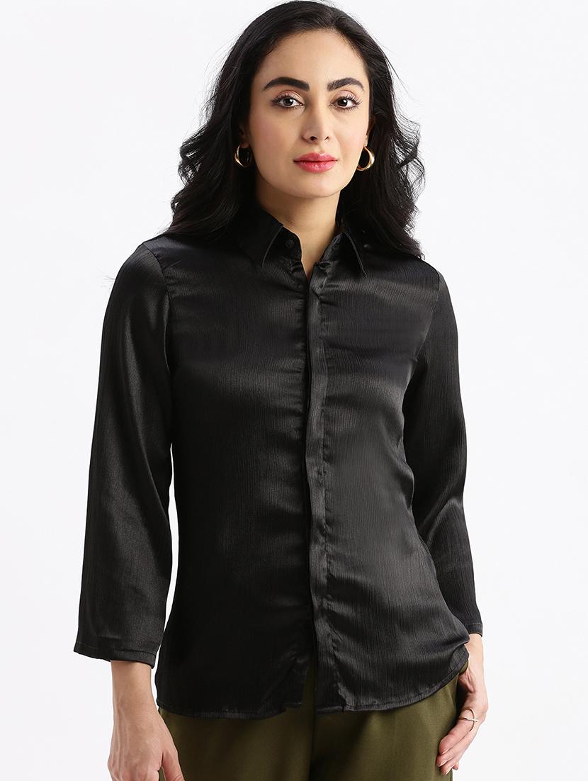 women black satin regular shirt - 21387628 - Zoom Image - 0