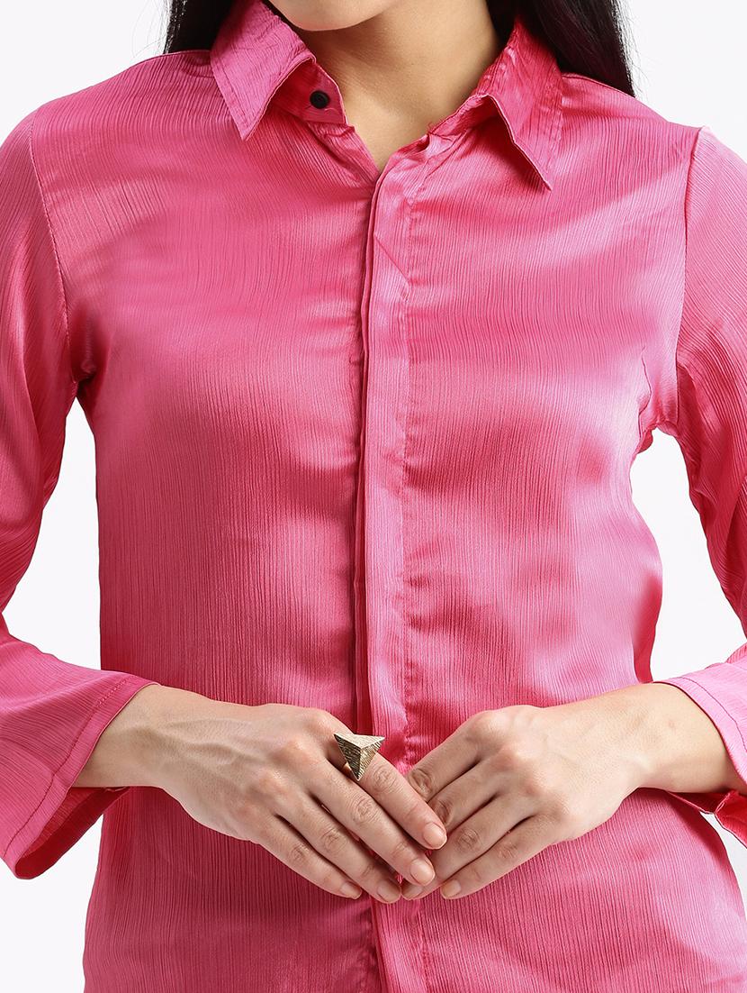 women pink satin regular shirt - 21387629 - Standard Image - 5