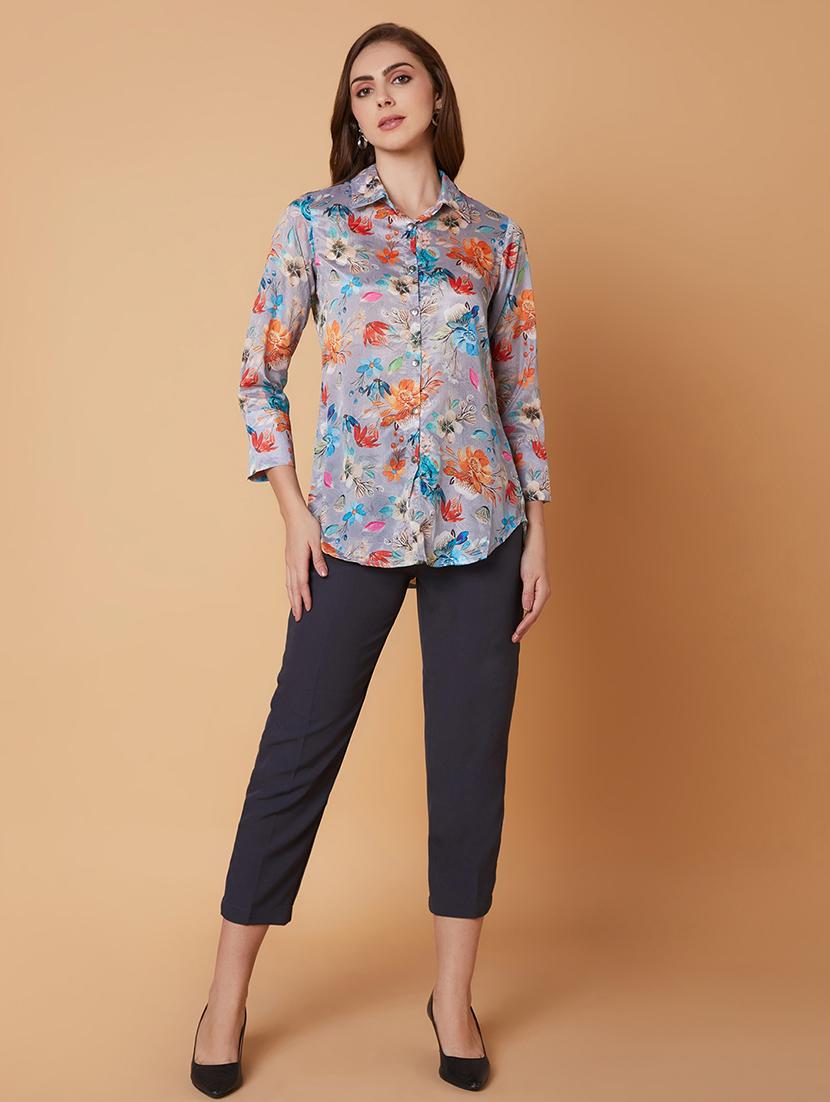 grey floral printed shirt - 21387631 - Standard Image - 5