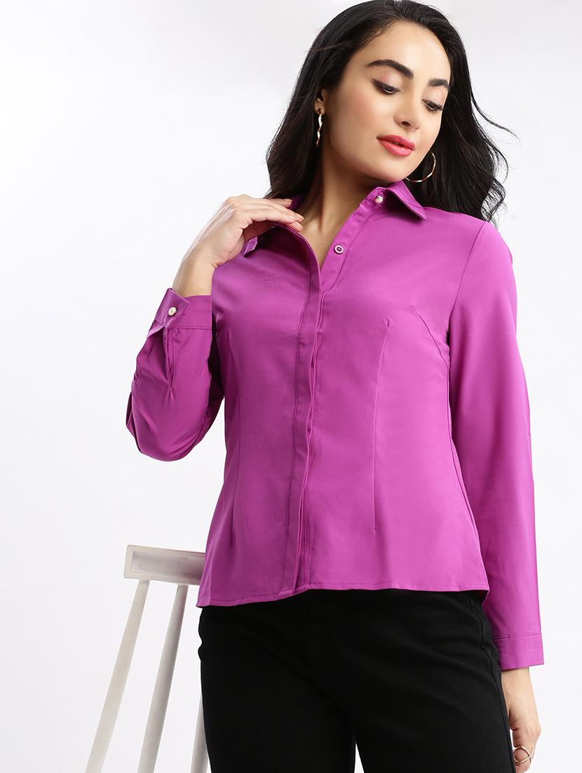 purple solid crepe shirt - 21387641 - Standard Image - 3