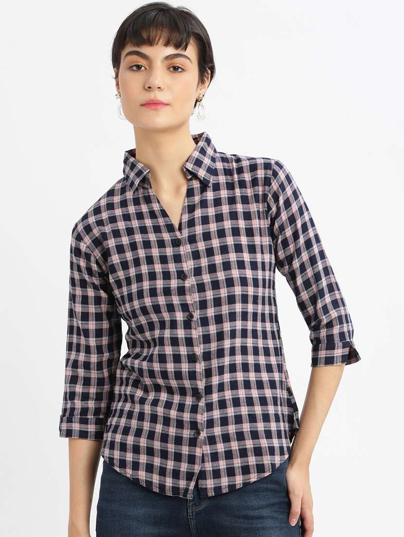 navy blue checks regular shirt - 21387646 - Zoom Image - 0