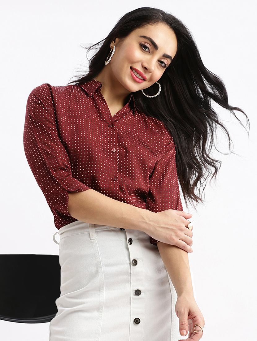 maroon polka dot regular shirt - 21387653 - Standard Image - 3