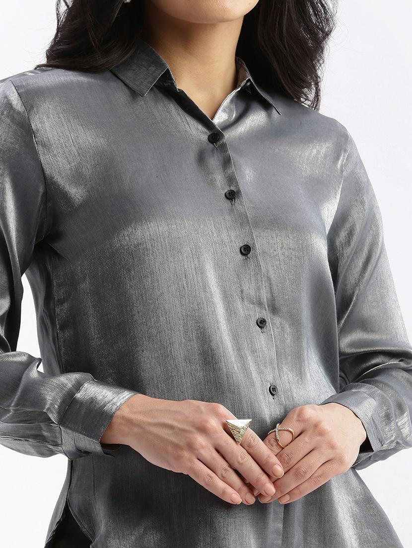 grey solid regular shirt - 21387654 - Standard Image - 5