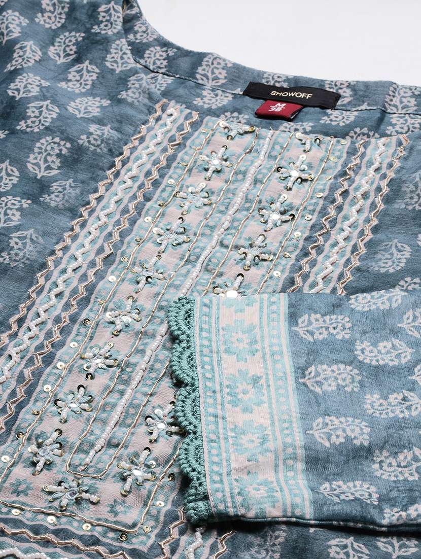 women block print round neck kurta pant set with dupatta - 21387678 -  Standard Image - 8