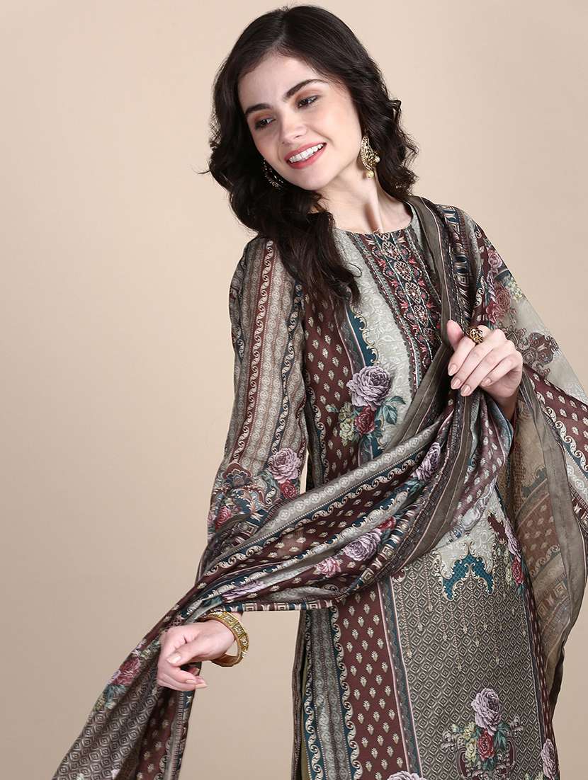women printed round neck kurta pant set with dupatta - 21387683 - Standard Image - 3