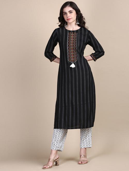 women stripes round neck kurta pant set - 21387684 - Standard Image - 0