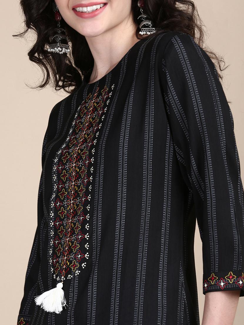 women stripes round neck kurta pant set - 21387684 - Standard Image - 5