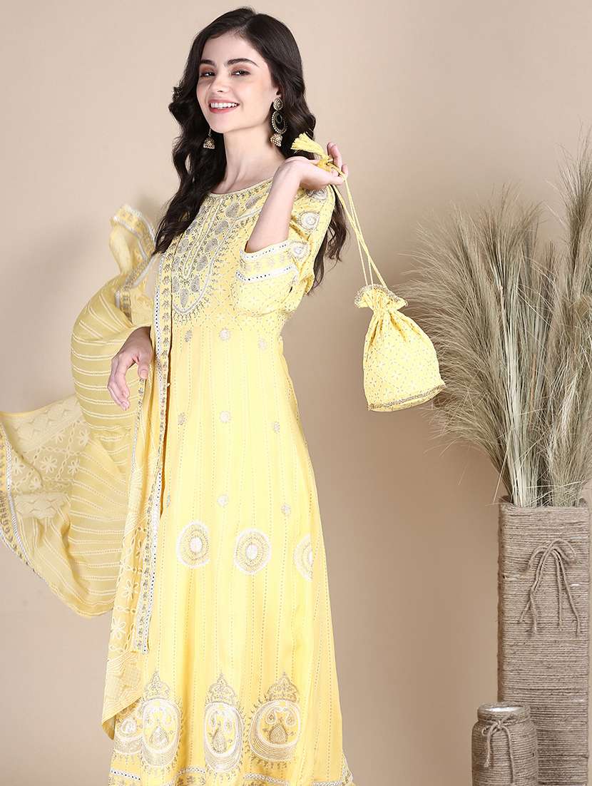 women yellow printed kurta pant set with dupatta - 21387691 -  Standard Image - 3