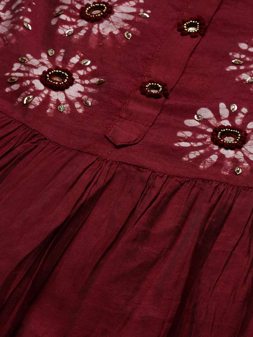 women maroon batik round neck kurta pant set - 21387702 -  Standard Image - 8
