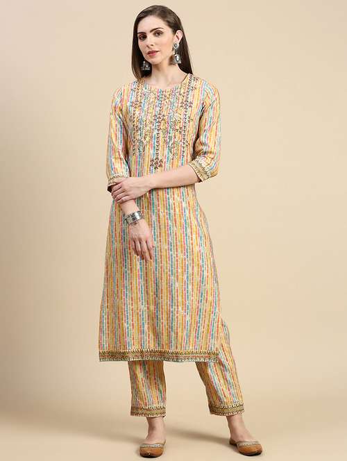 women multi color round neck kurta pant set - 21387707 -  Standard Image - 0