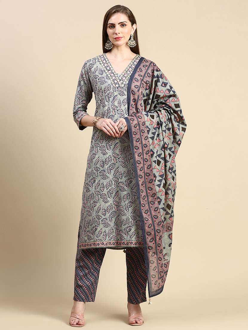 women block print kurta pant set with dupatta