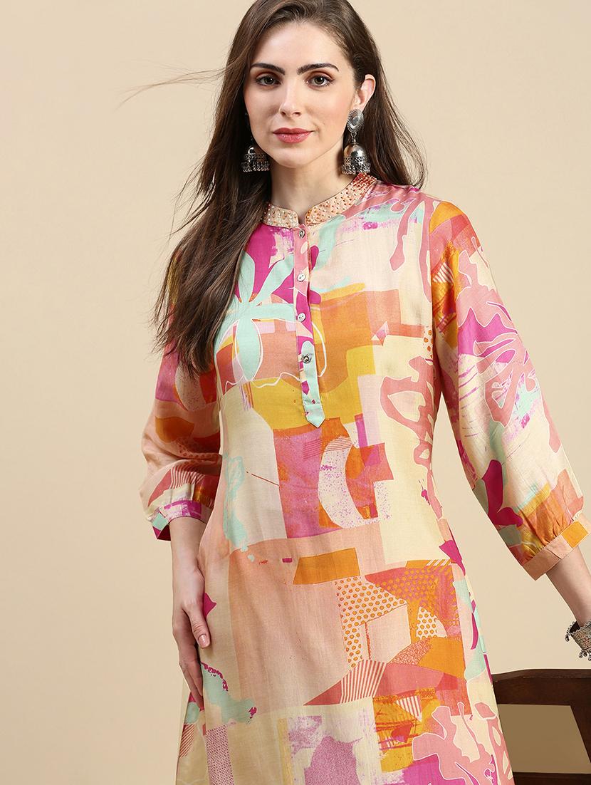 women abstract mandarin neck kurta salwar set - 21387716 - Standard Image - 3