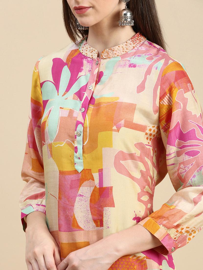 women abstract mandarin neck kurta salwar set - 21387716 - Standard Image - 5