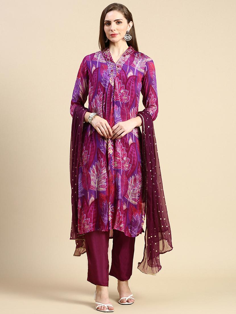 women purple printed kurta pant set with dupatta - 21387719 - Zoom Image - 0