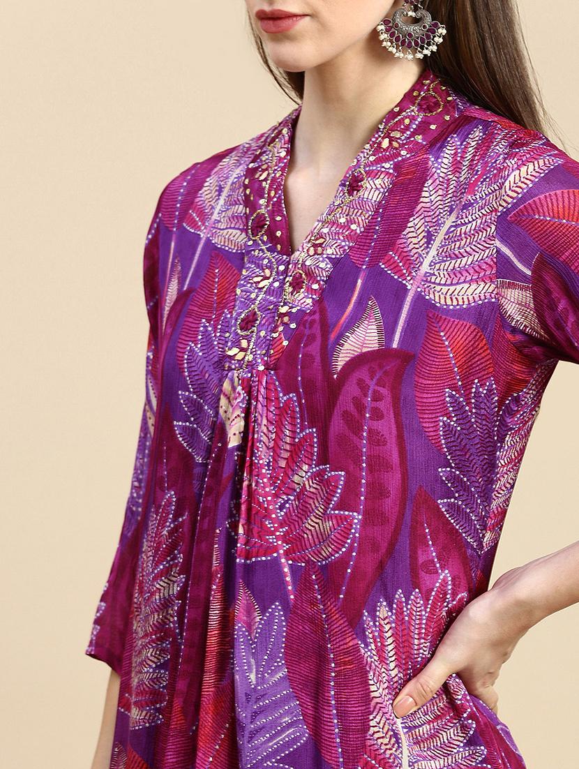 women purple printed kurta pant set with dupatta - 21387719 - Standard Image - 5