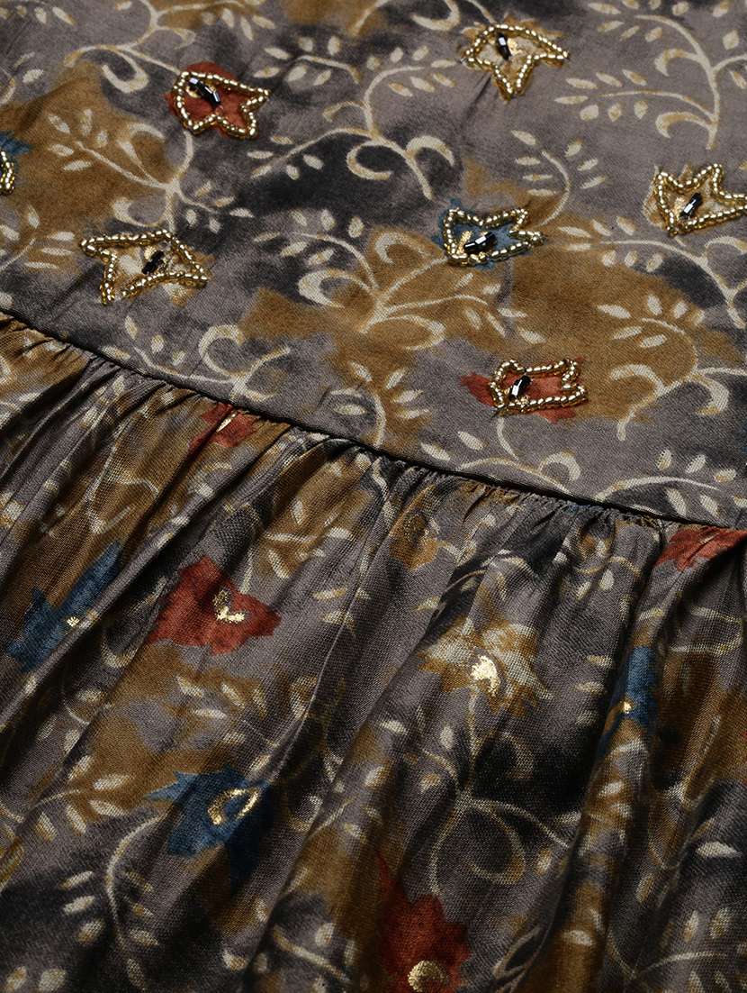 women grey printed round neck kurta pant set - 21387721 -  Standard Image - 8