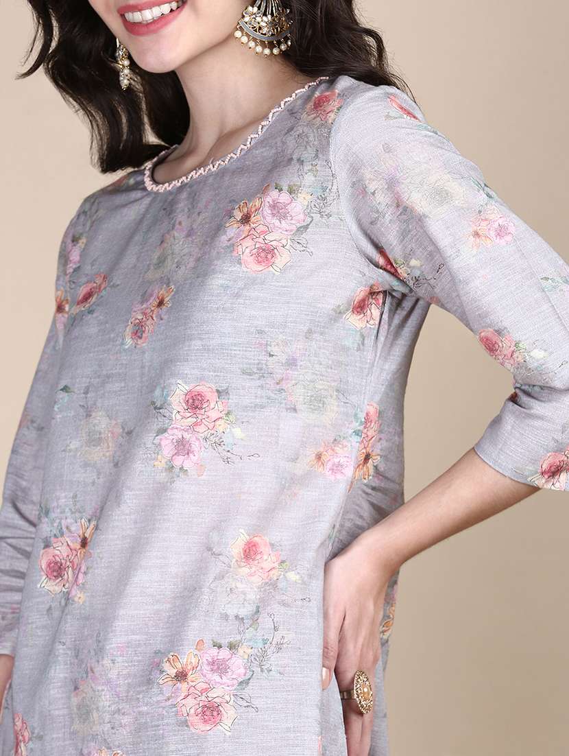 women grey floral printed kurta pant set - 21387725 -  Standard Image - 5