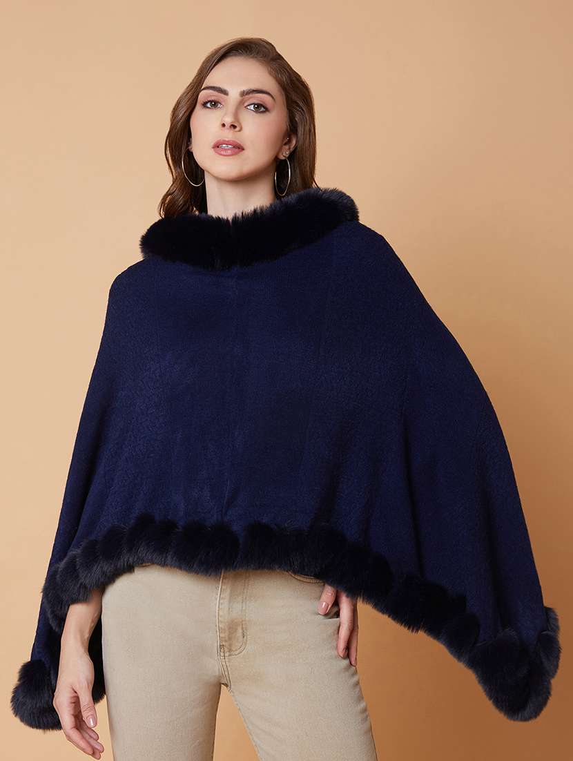 women navy blue solids poncho