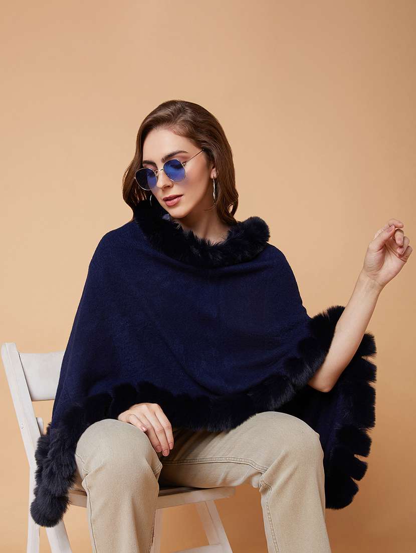 women navy blue solids poncho - 21387727 -  Standard Image - 3