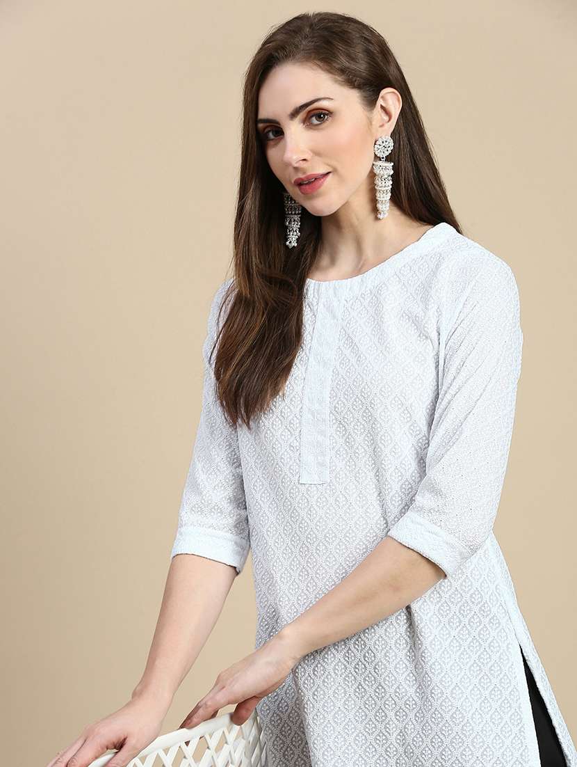 women three quarter sleeve straight kurta - 21387744 -  Standard Image - 3