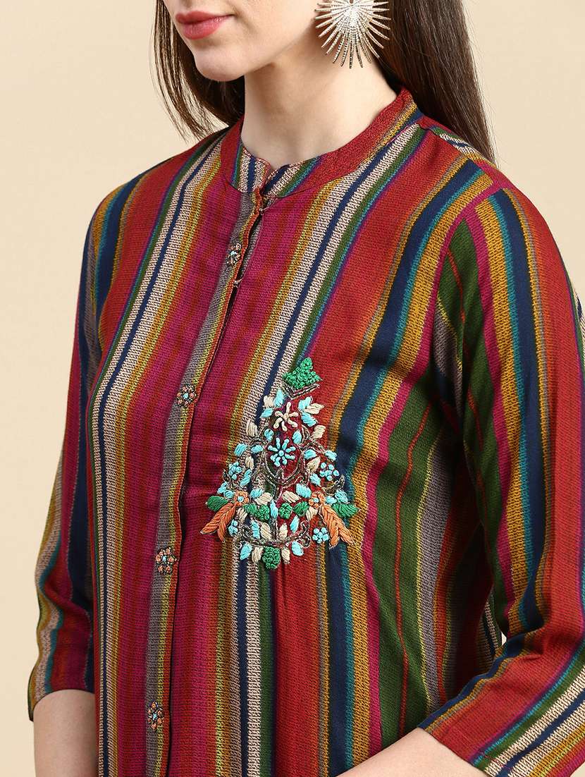 women multi color stripes printed straight kurta - 21387747 -  Standard Image - 5