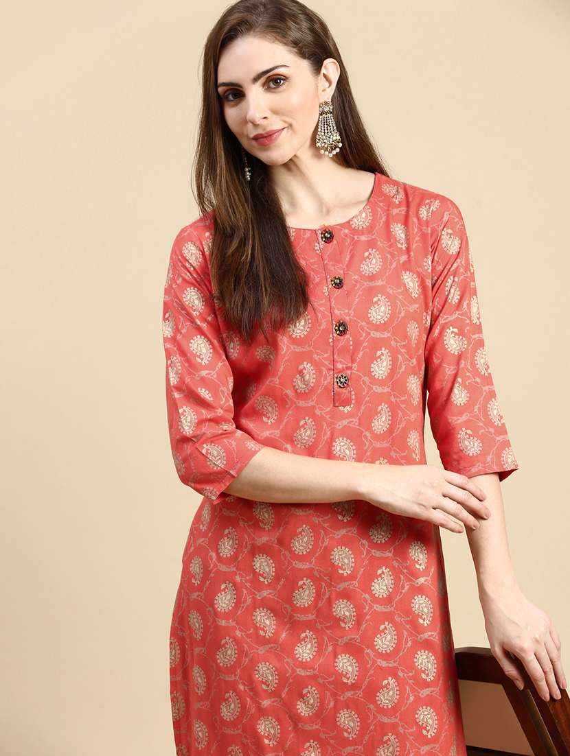 women three quarter sleeve straight kurta - 21387755 -  Standard Image - 3