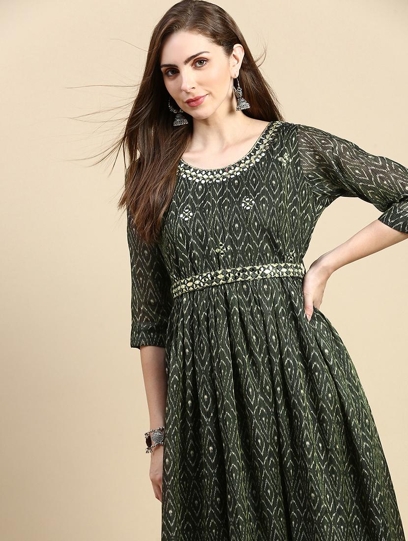 women three quarter sleeve flared kurta - 21387757 - Standard Image - 3