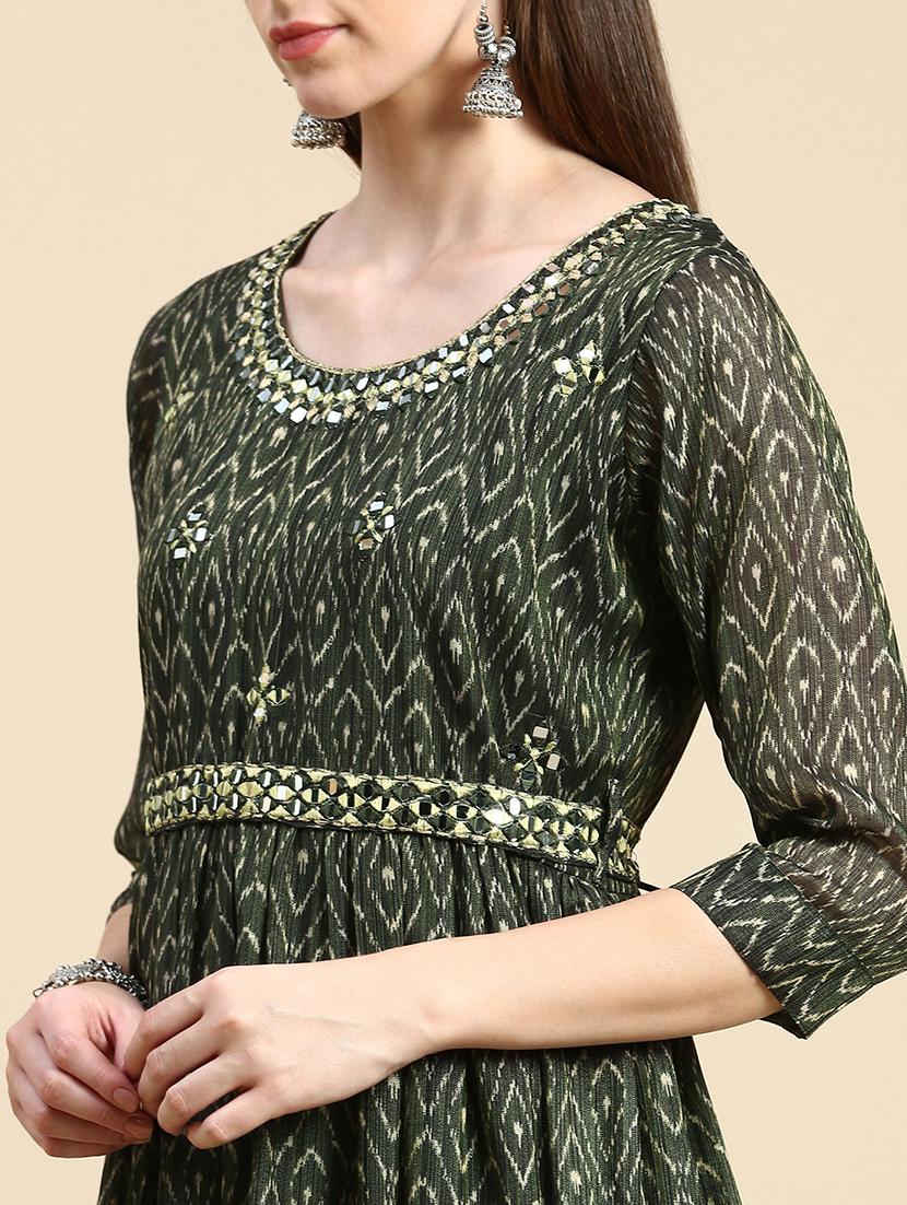 women three quarter sleeve flared kurta - 21387757 - Standard Image - 5