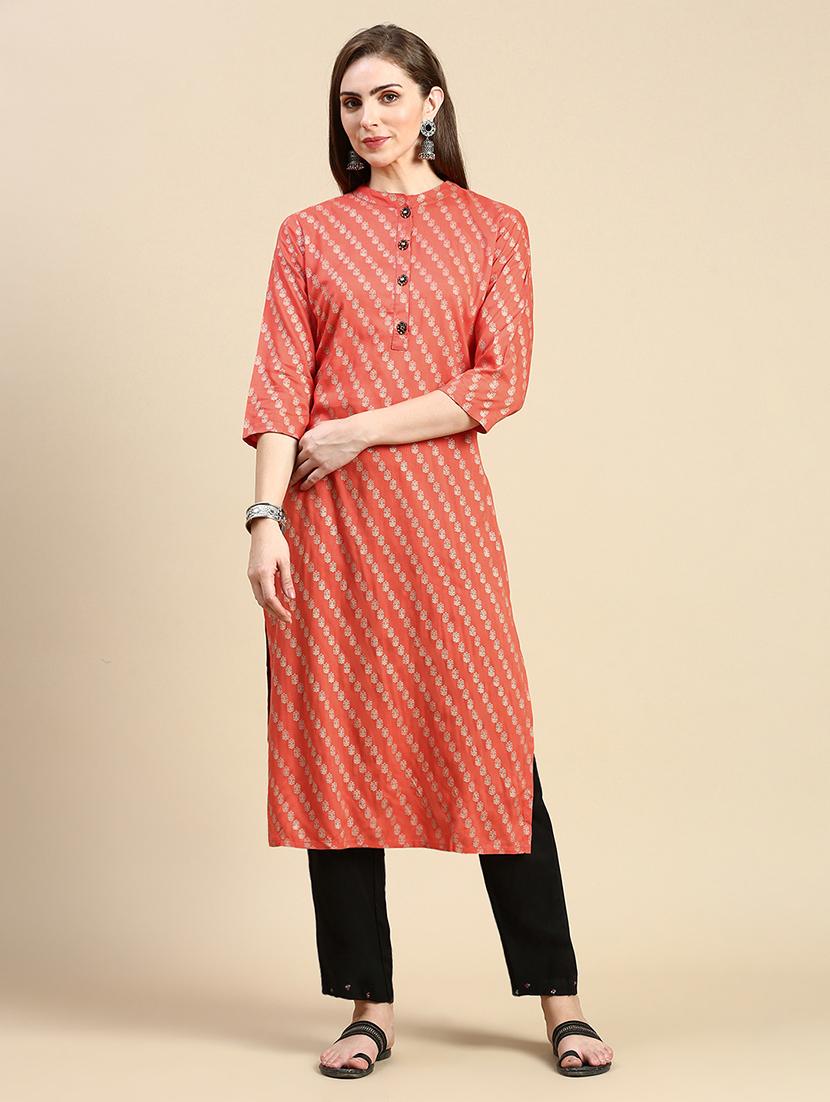 women three quarter sleeve straight kurta - 21387758 -  Zoom Image - 0