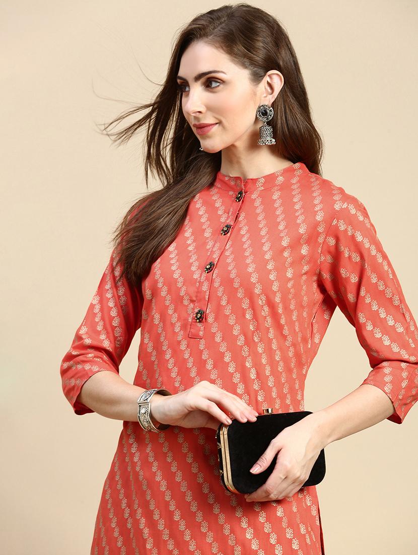 women three quarter sleeve straight kurta - 21387758 - Standard Image - 3