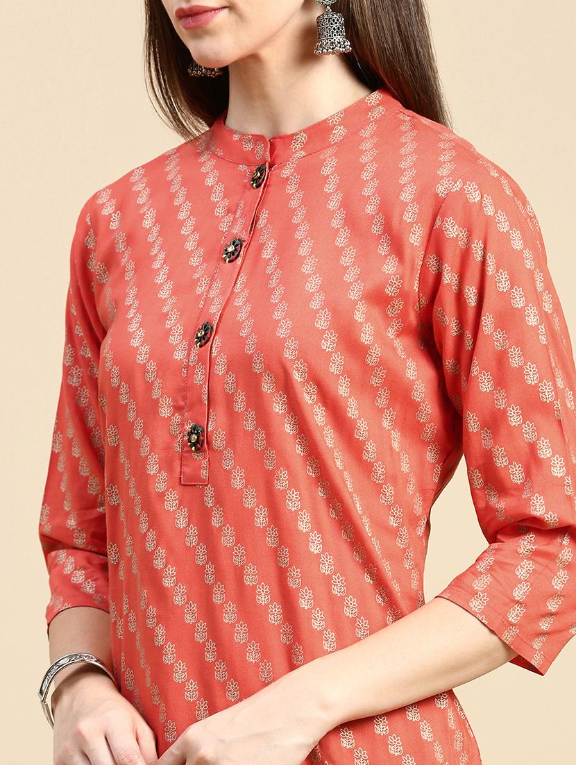 women three quarter sleeve straight kurta - 21387758 - Standard Image - 5