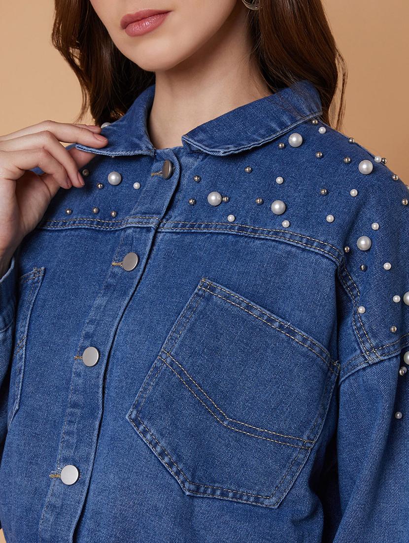 women blue denim denim jacket - 21387770 - Standard Image - 5