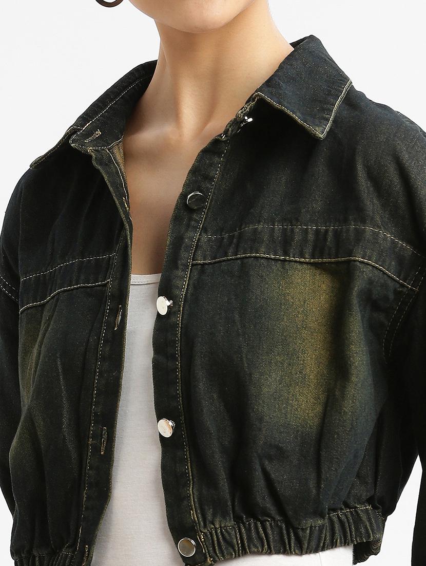 women black denim crop jacket - 21387778 - Standard Image - 5