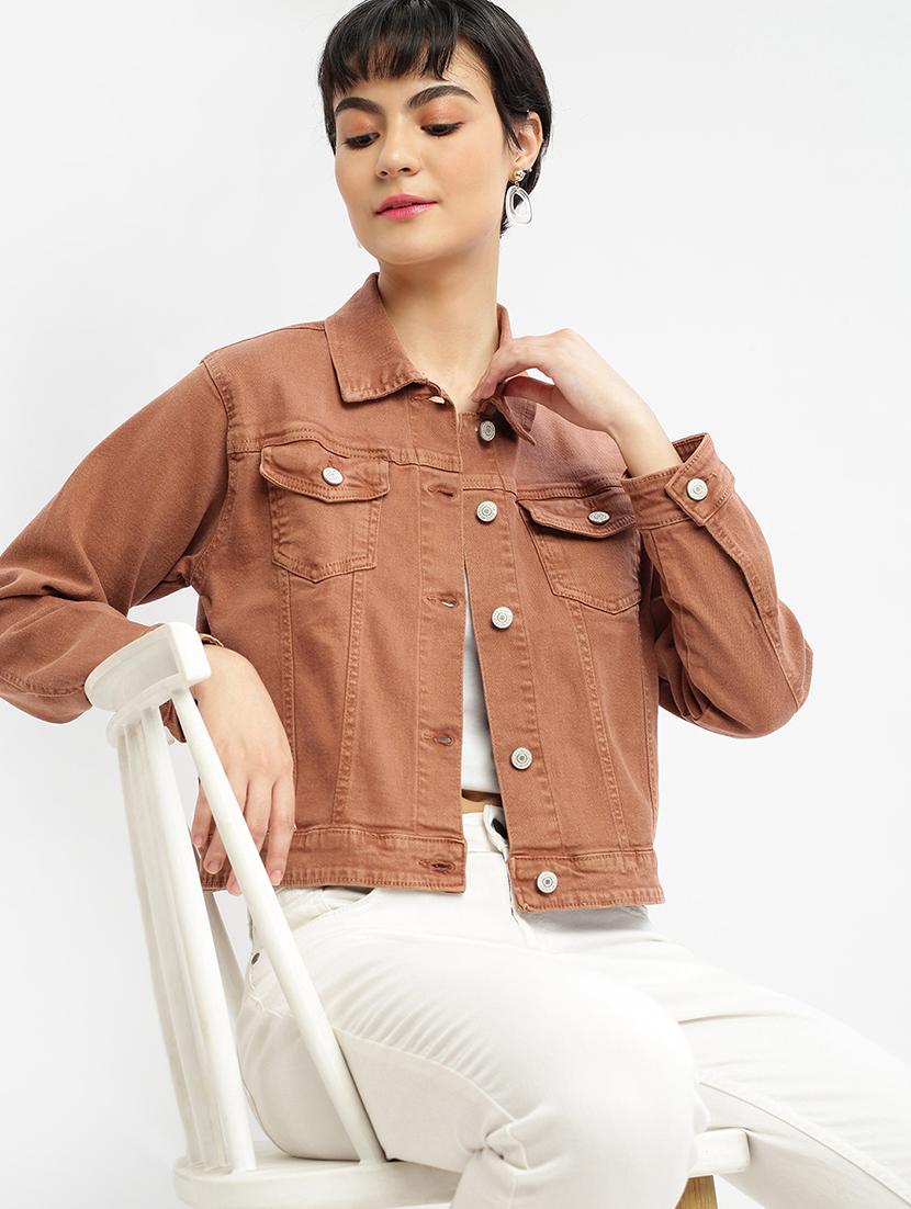 women long sleeve solid denim jacket - 21387788 - Standard Image - 3