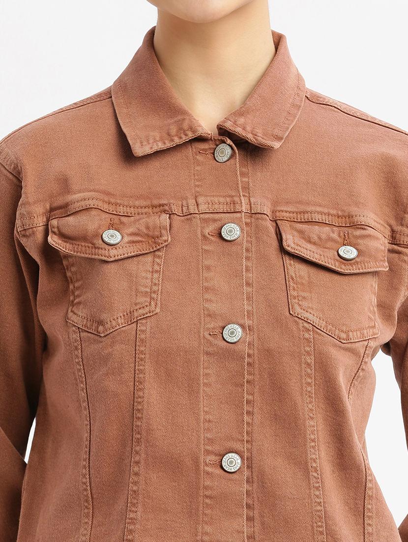 women long sleeve solid denim jacket - 21387788 - Standard Image - 5