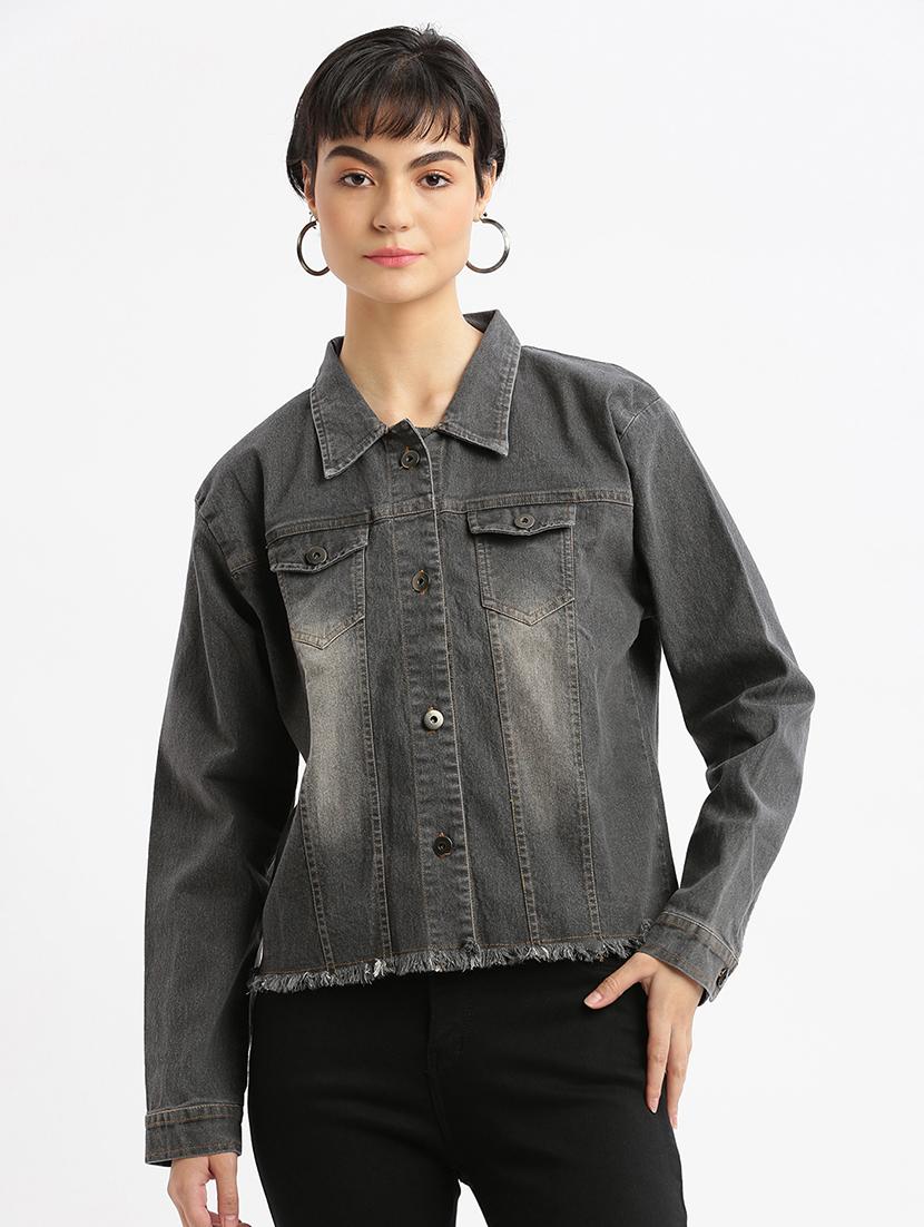 women grey denim solids jacket - 21387795 - Zoom Image - 0