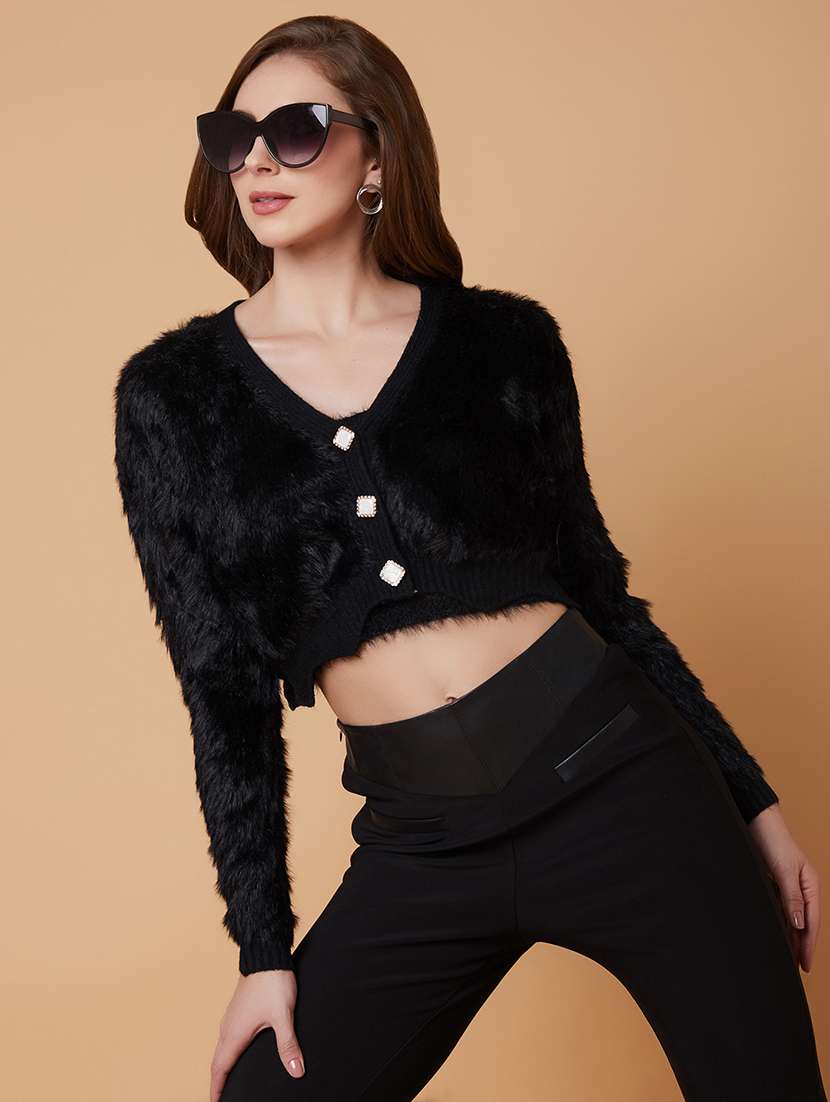 women black fur cardigans with inner slip - 21387800 -  Standard Image - 3
