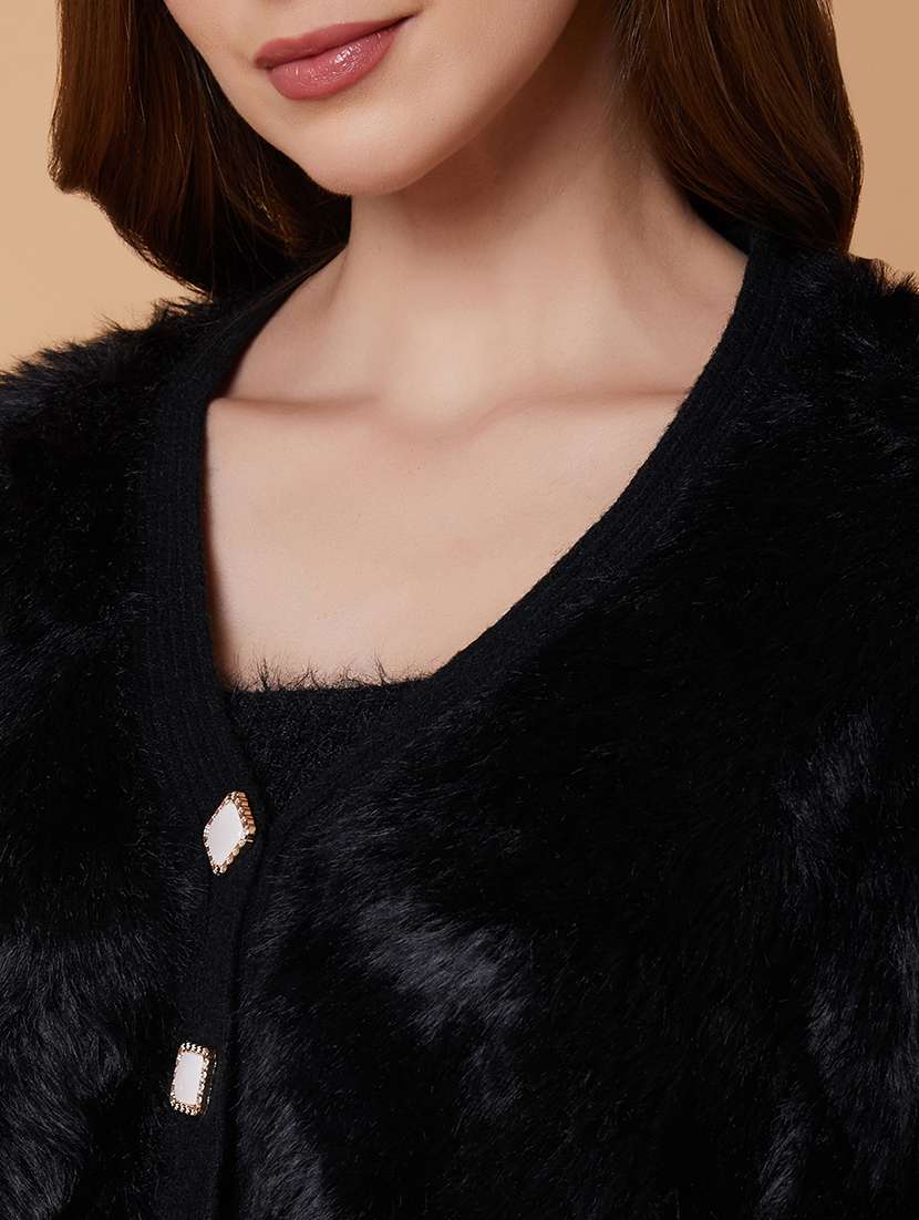 women black fur cardigans with inner slip - 21387800 -  Standard Image - 8
