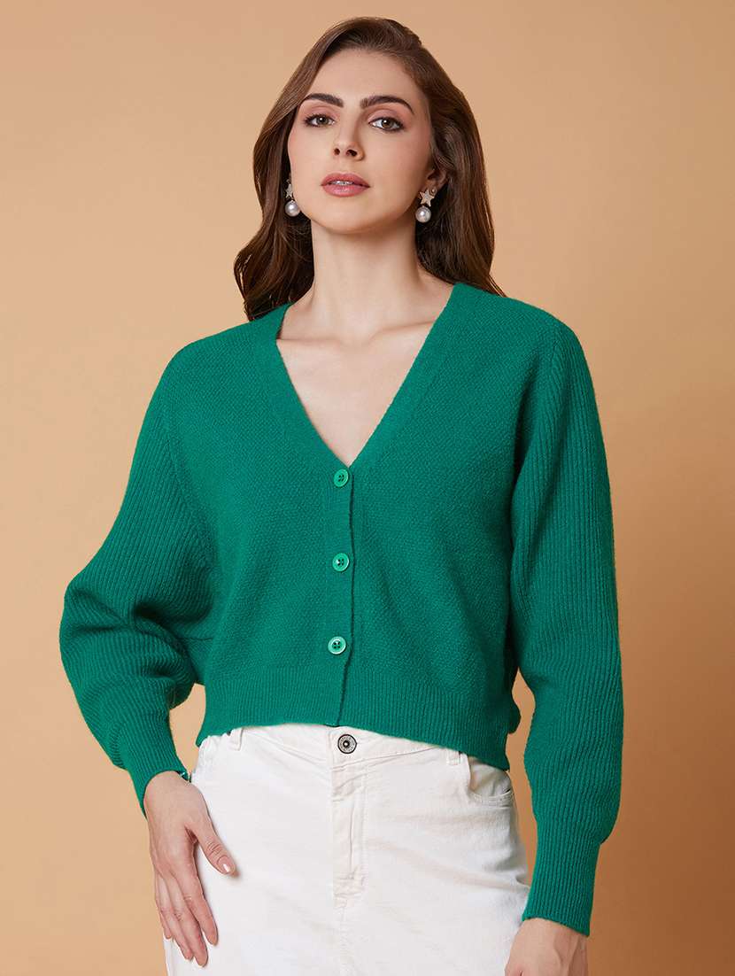 green solid acrylic cardigan