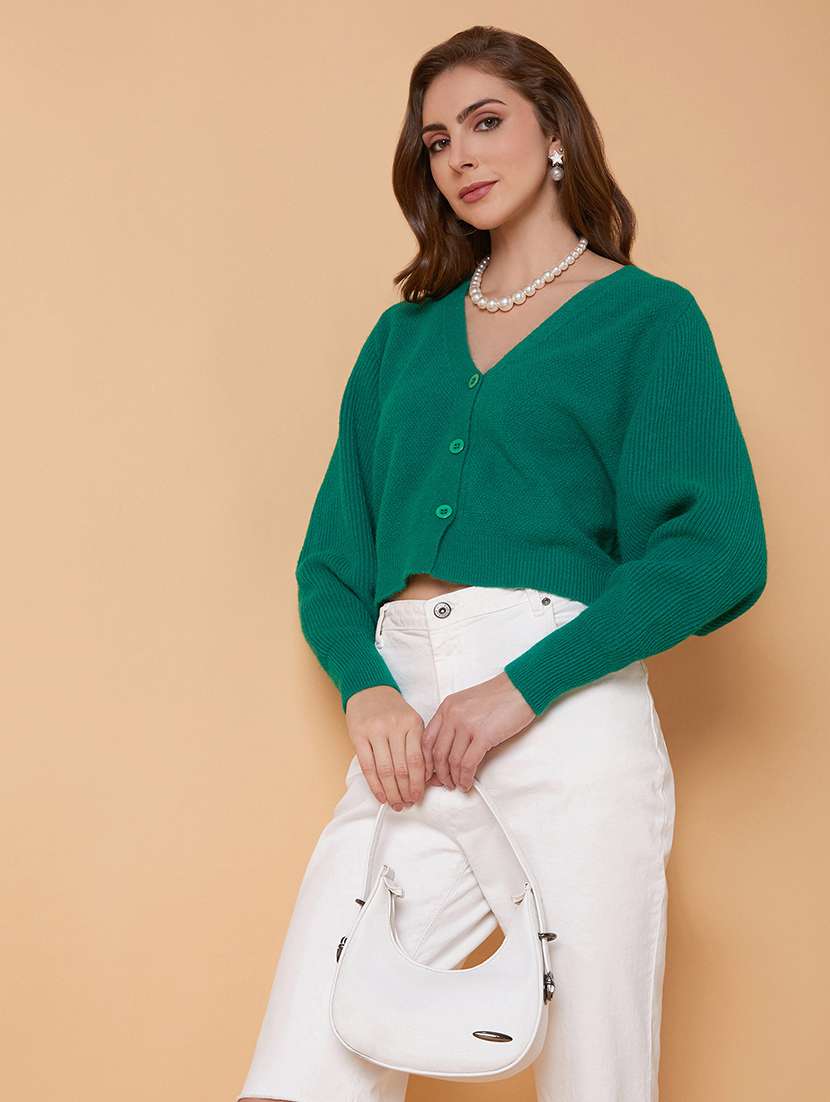 green solid acrylic cardigan - 21387804 -  Standard Image - 3