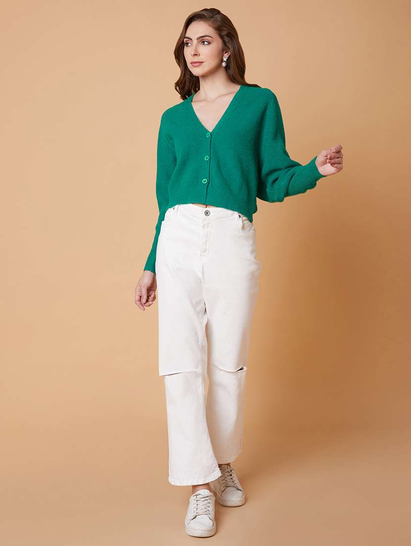 green solid acrylic cardigan - 21387804 -  Standard Image - 5