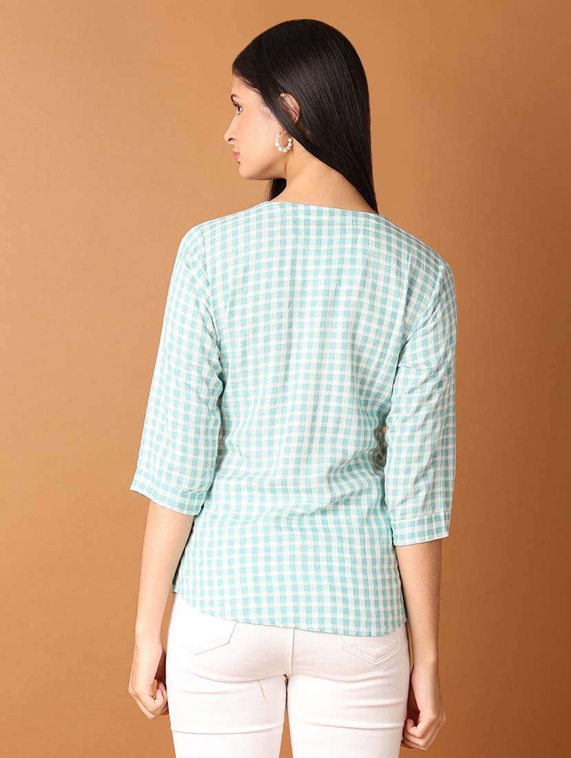 women checkered three quarter sleeves regular top - 21388063 - Standard Image - 3