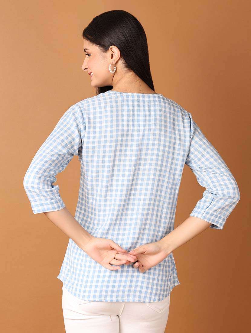 women checkered three quarter sleeves regular top - 21388064 - Standard Image - 3