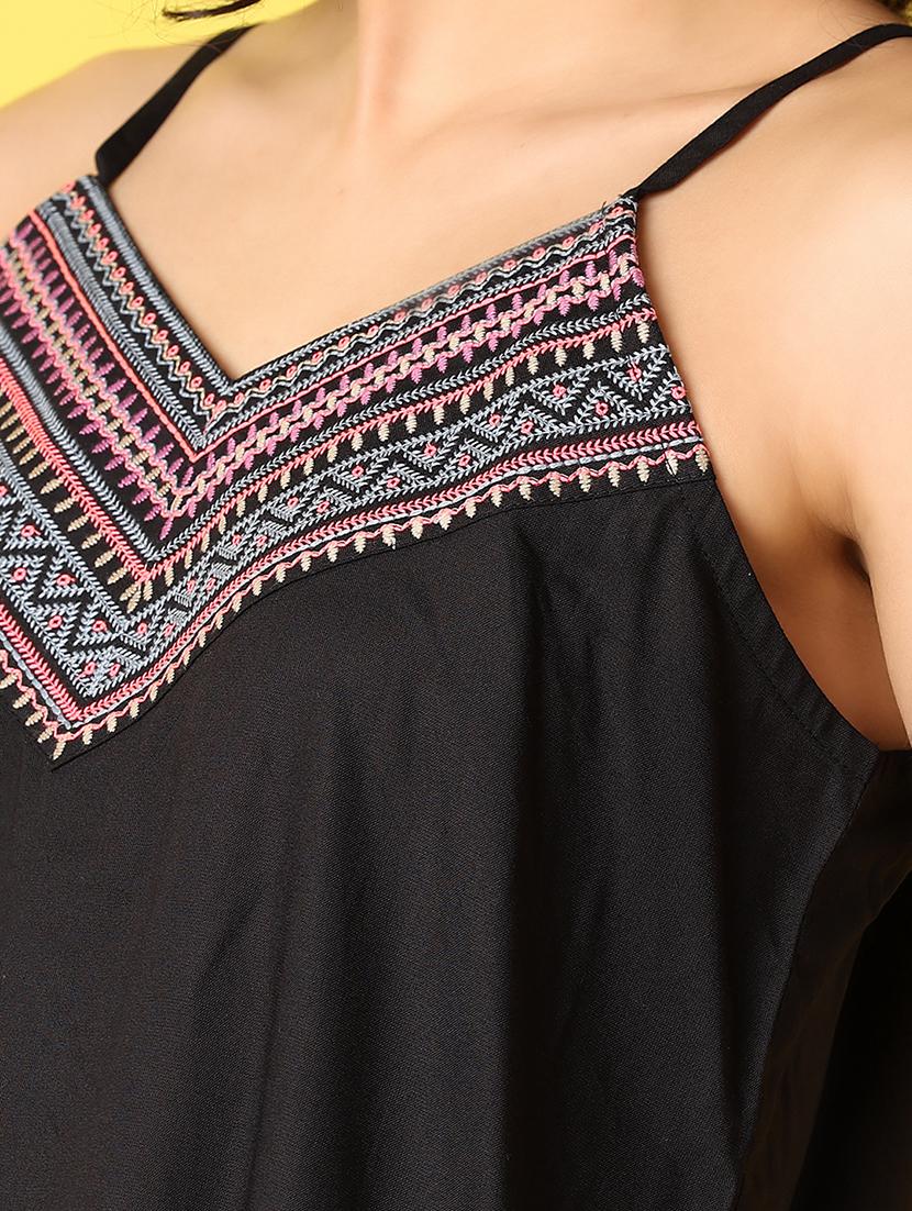 women black embroidered shoulder strap neck top - 21388078 - Standard Image - 5