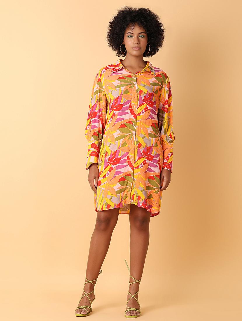 women printed long sleeve shirt dress - 21388085 - Zoom Image - 0