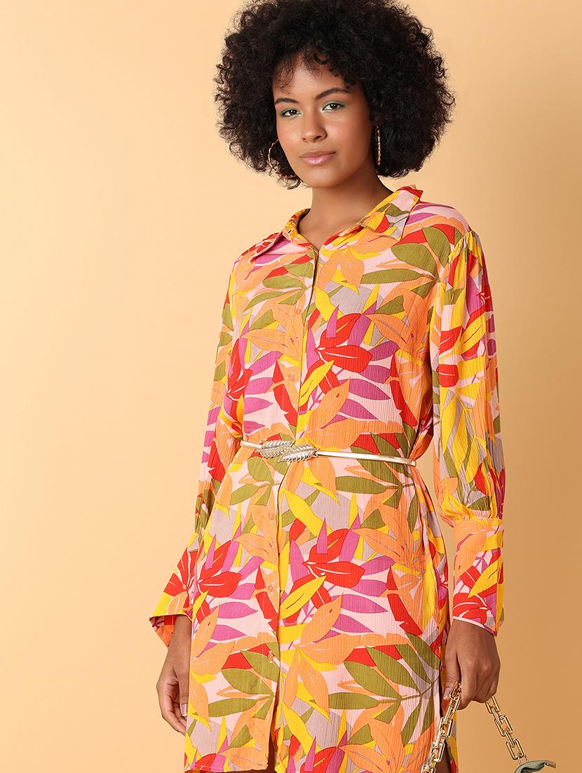 women printed long sleeve shirt dress - 21388085 - Standard Image - 3