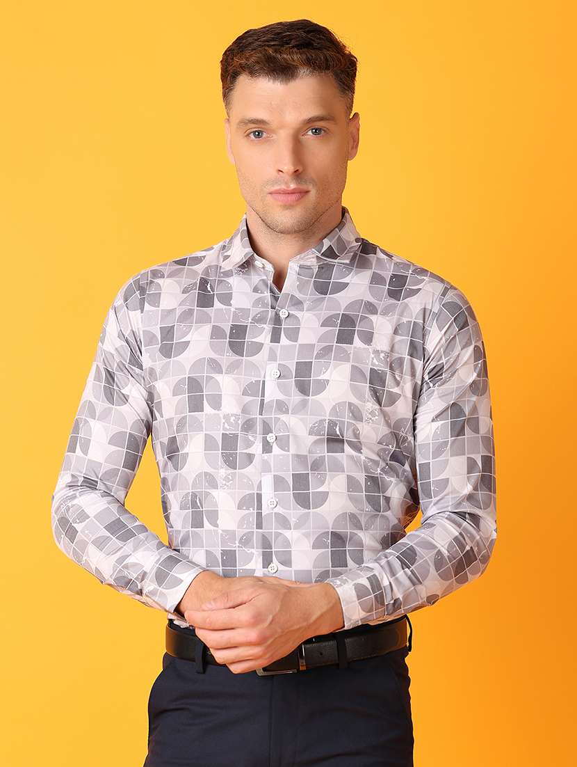 men printed collared formal shirt
