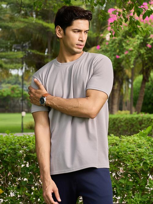 grey lycra blend plain tshirt - 21388354 -  Standard Image - 0