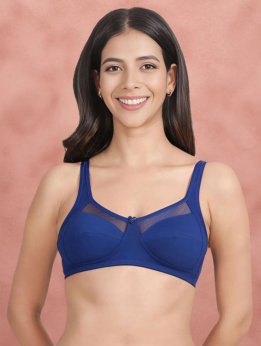 blue solid cotton t-shirt bra
