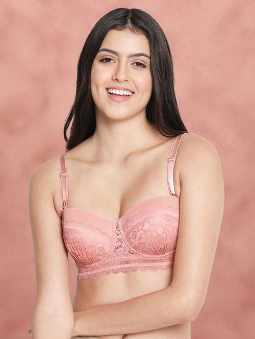 women pink nylon balconette bra